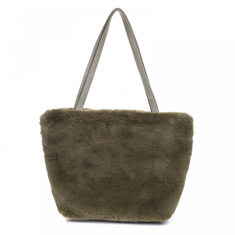 Olive Faux Fur Tote Bag