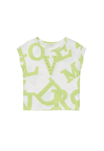 Lime And White Letter T-shirt with Gold Studs