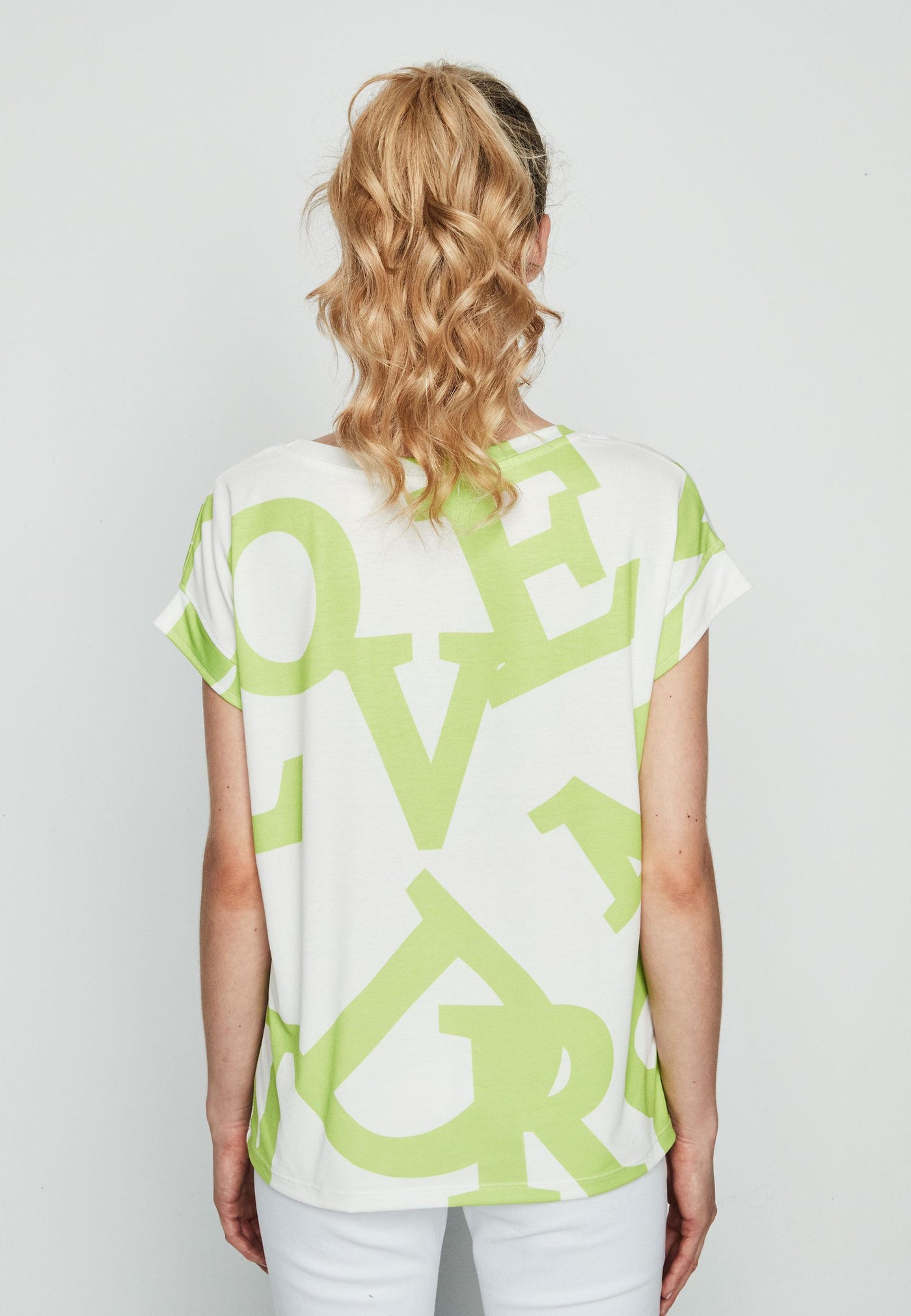 Lime And White Letter T-shirt with Gold Studs