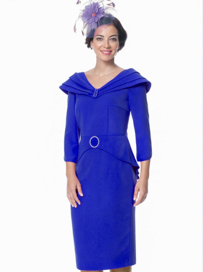 Royal Blue Dress With Peplum Effect & Diamonte Detail