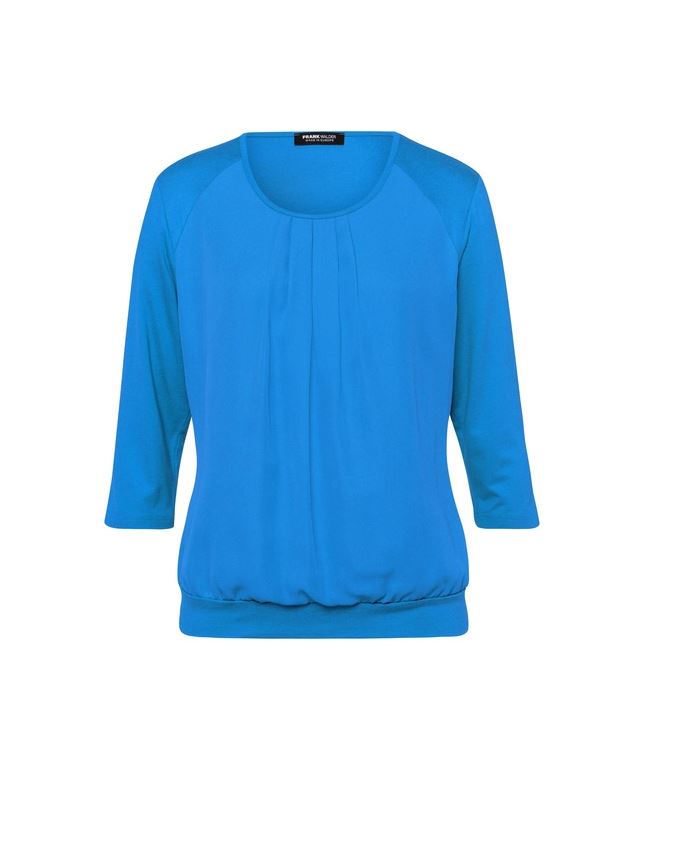 Plain Blue Top With Pleated Neck Detail