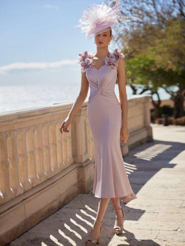 'Rosa Palo' Dress Rose Blush With Floral Shoulders