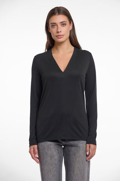 Cleo Black Long Sleeve V-neck Top