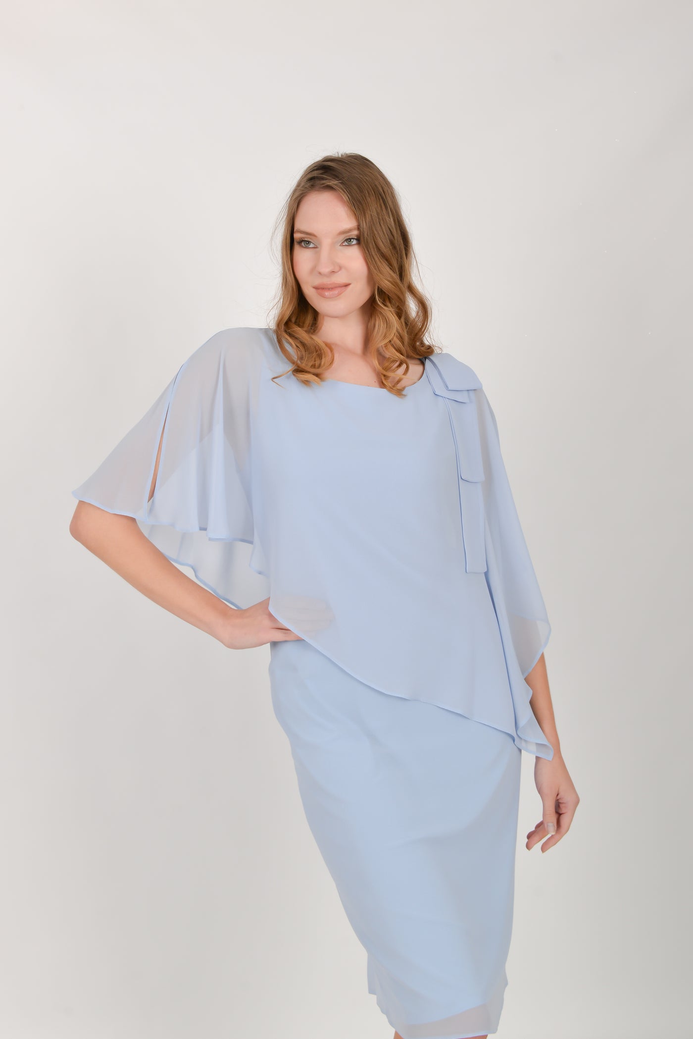 Sky Blue Dress With Chiffon Overlay