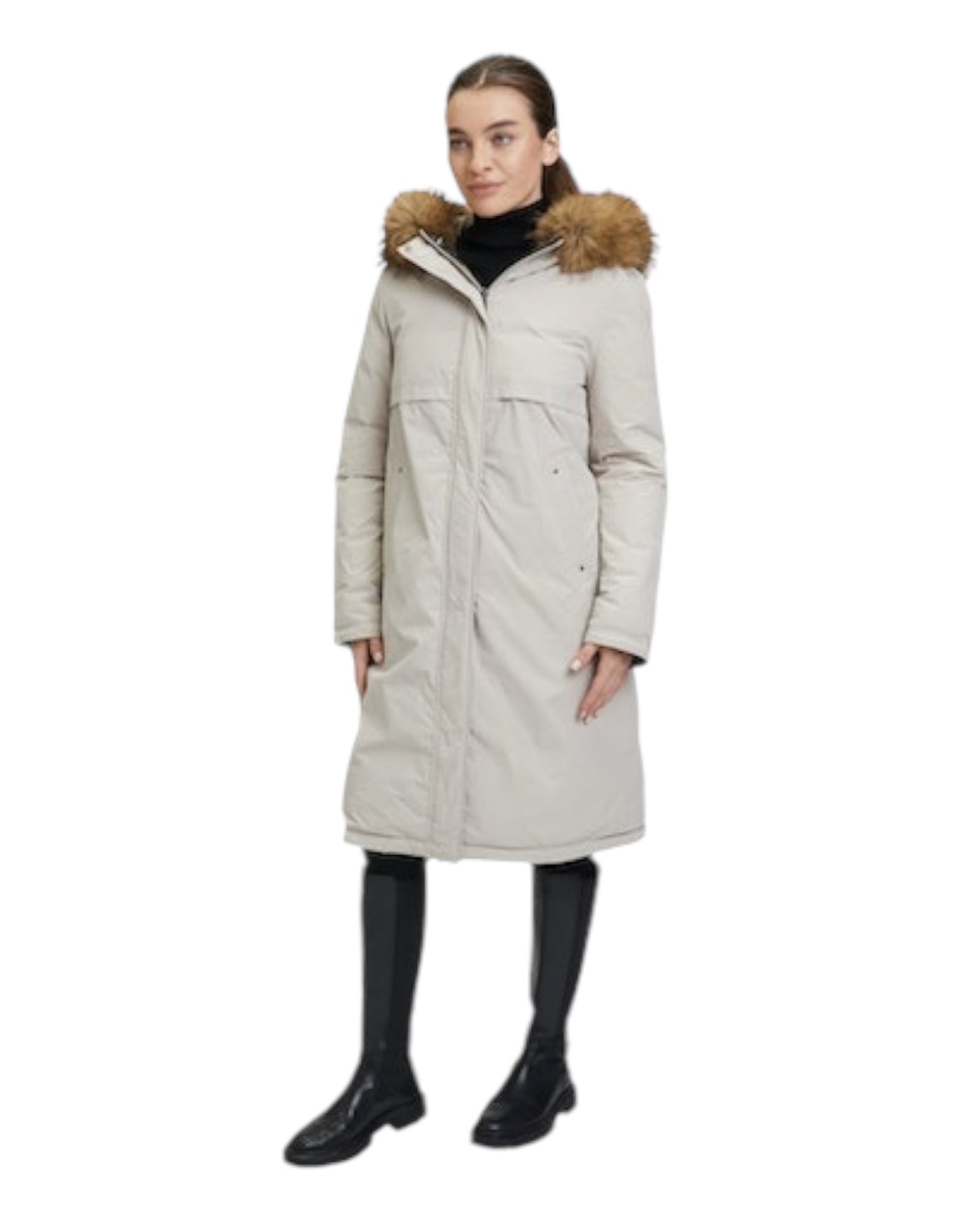 Bright Taupe Reversible Puffer Coat with Faux Fur Hood Detail