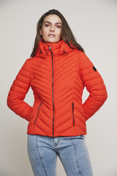 Orange Padded Jacket with Detachable Hood