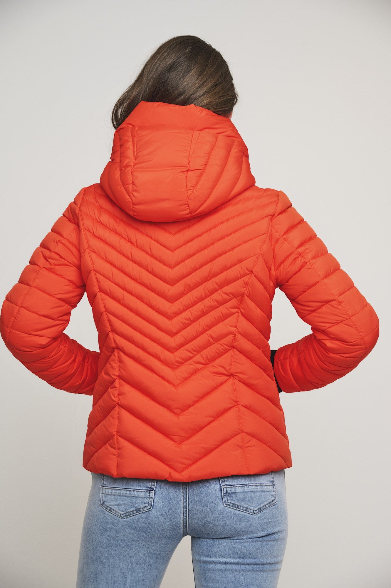 Orange Padded Jacket with Detachable Hood