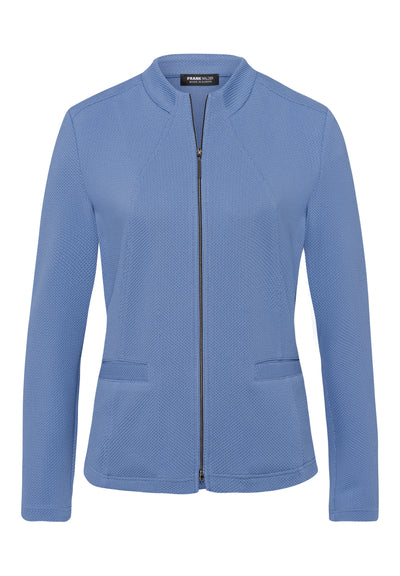Light Blue Zip up Jacket with Grandfather Collar and Front Pockets