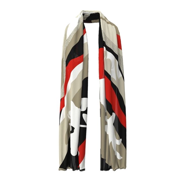 Cream, Red & Black Silk Feel Scarf