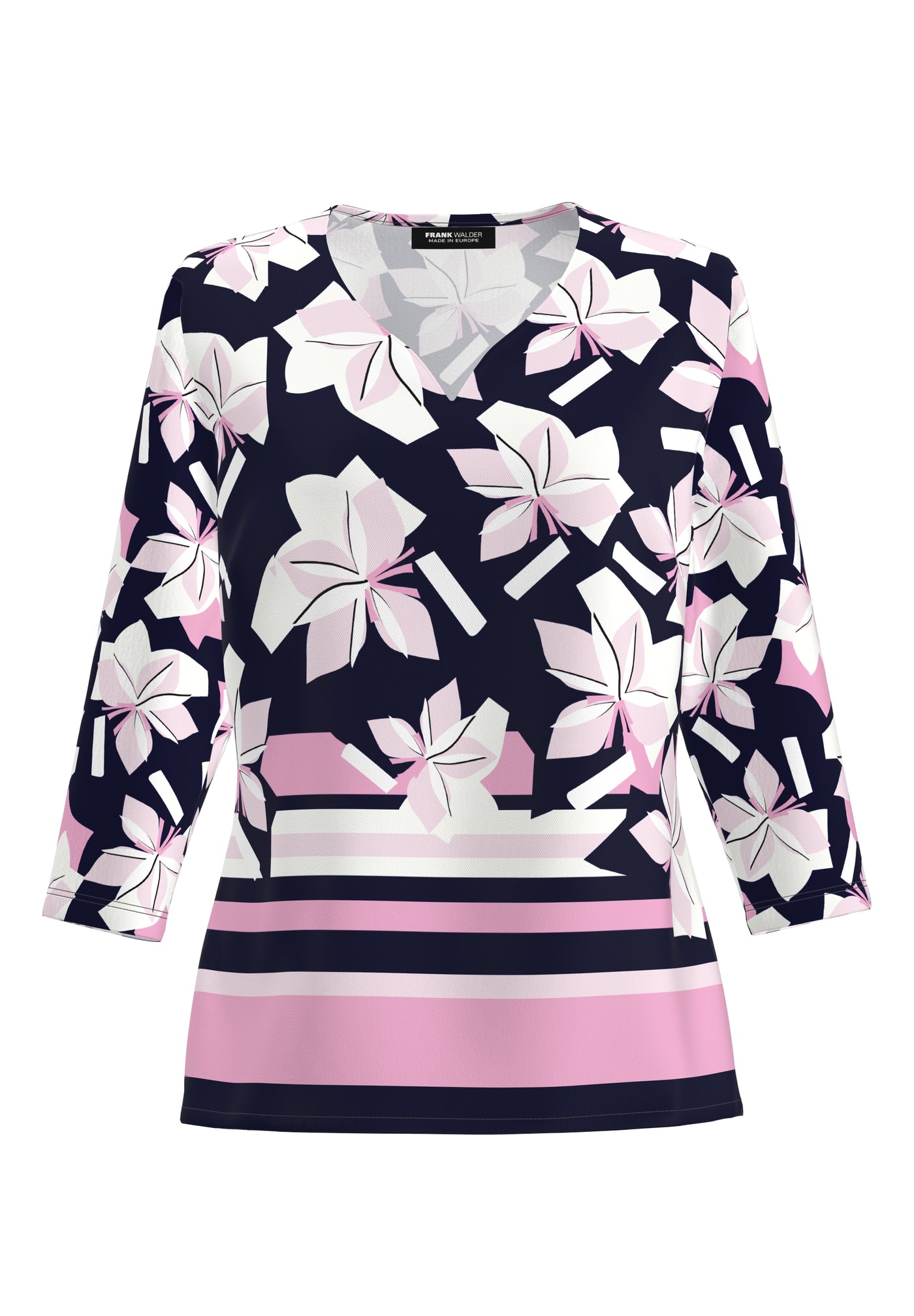 V-Neck Flower Print 3/4 Sleeve Top