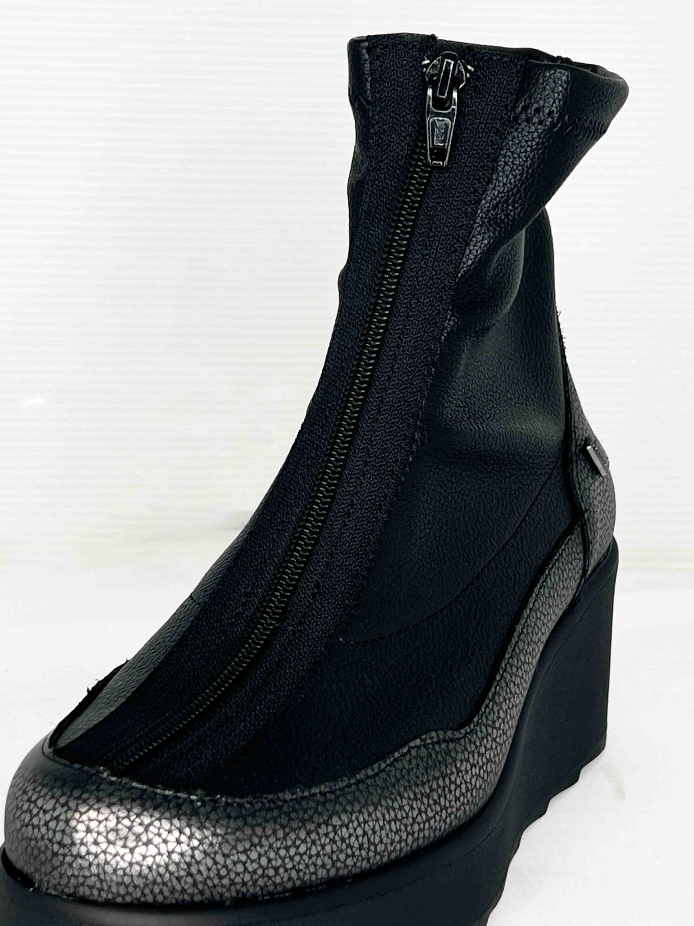 Black Wedge Boot With Zip