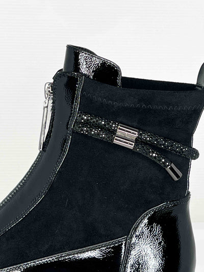 Black Patent/Suede Boot With Zip