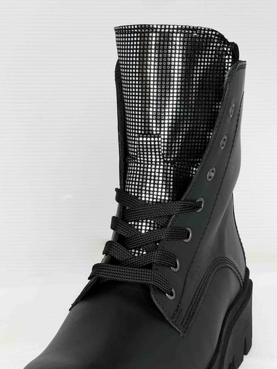 Black Biker Boot Silver Sequinned Detail