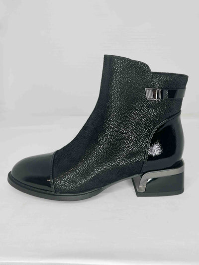 Black Heeled Boot With Glitter Suede Detail