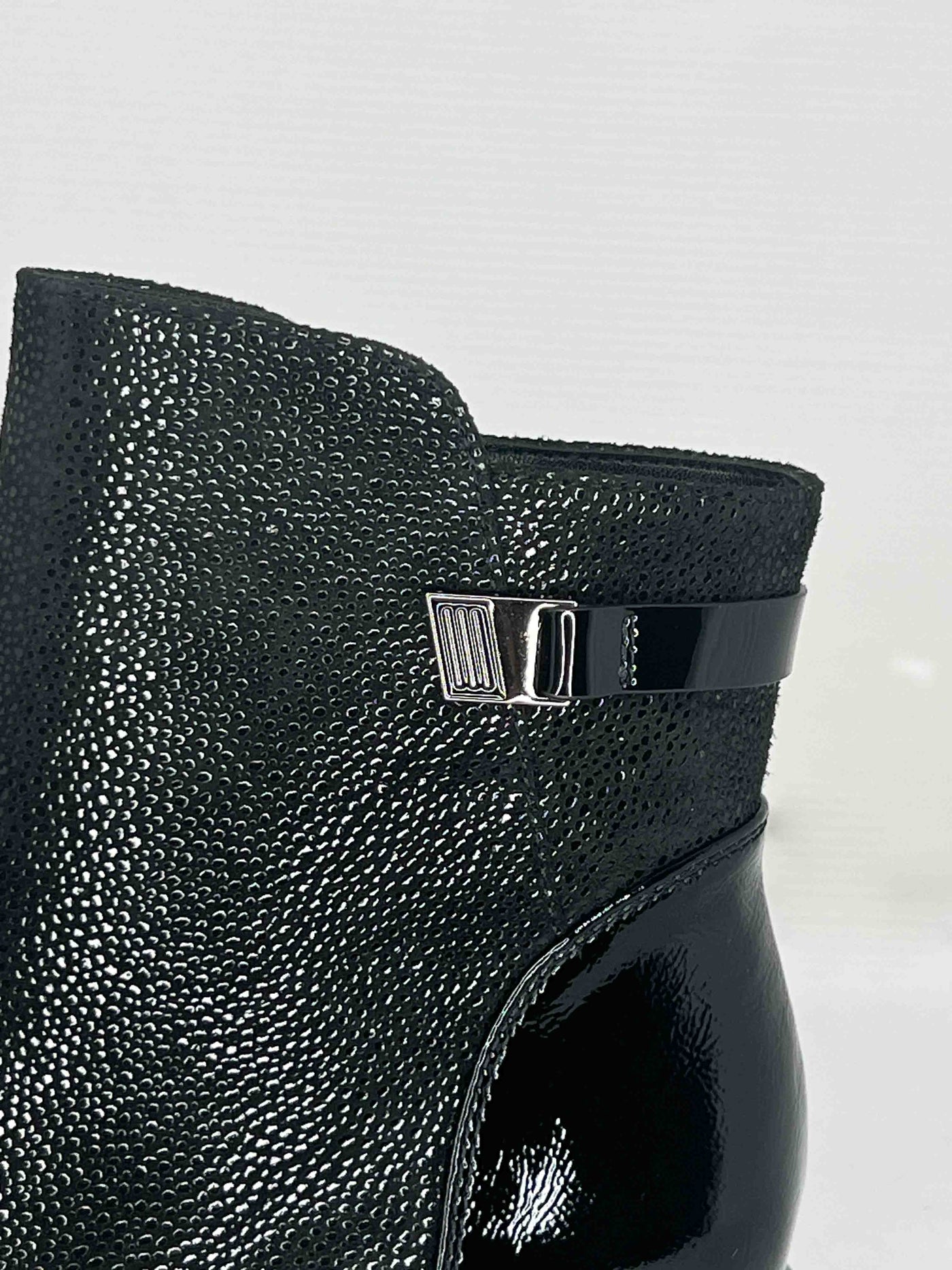 Black Heeled Boot With Glitter Suede Detail