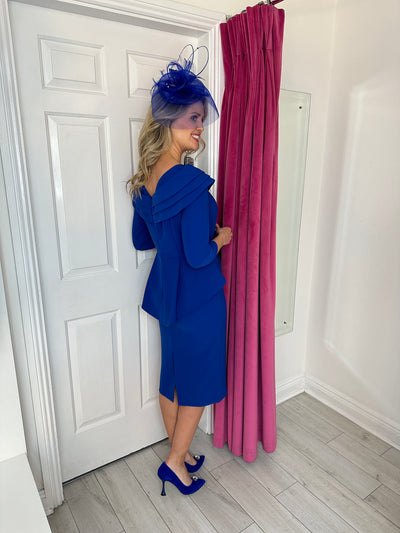 Royal Blue Dress With Peplum Effect & Diamonte Detail