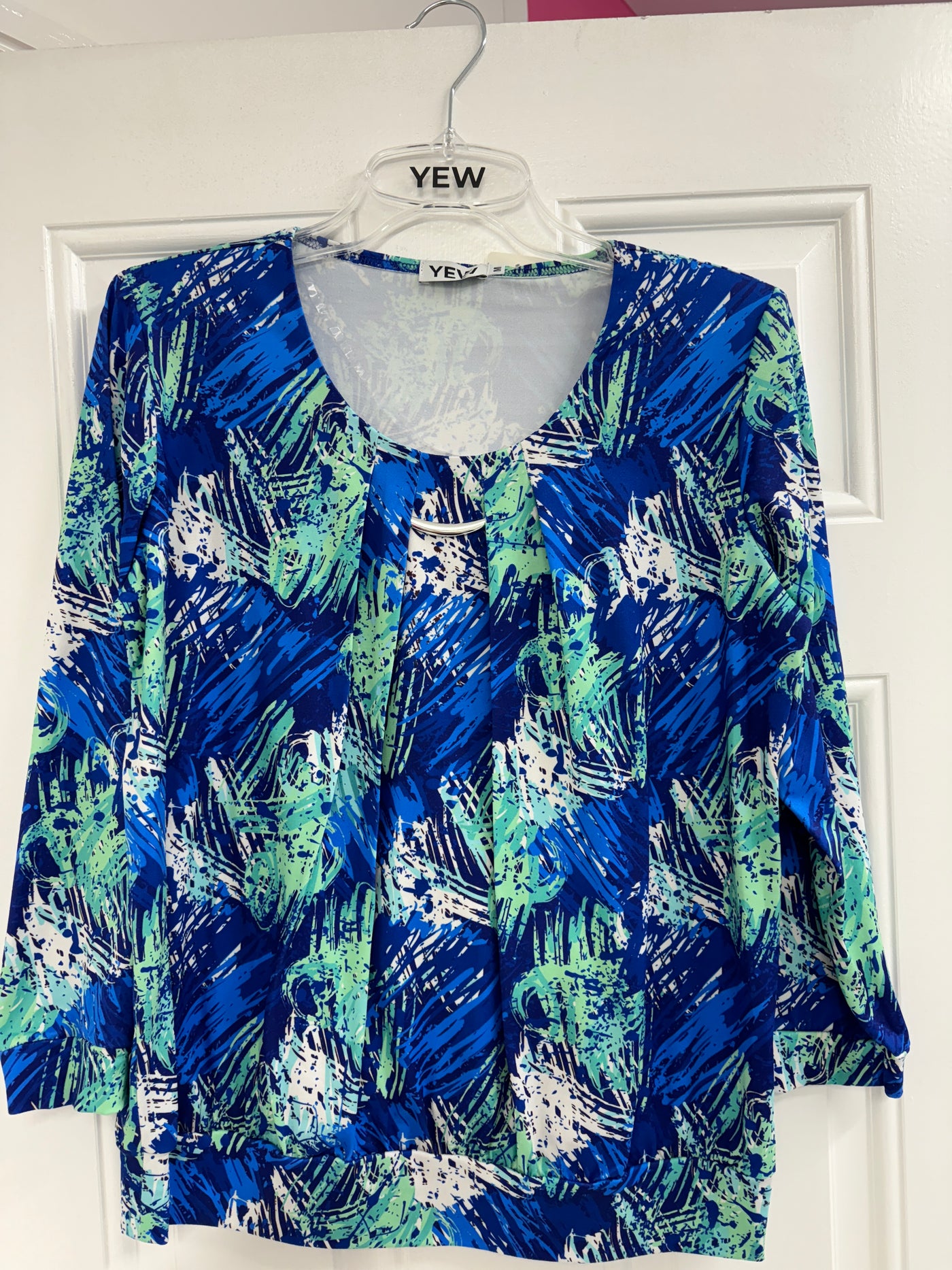 Green/Blue Multi Print Top With Clasp Detail