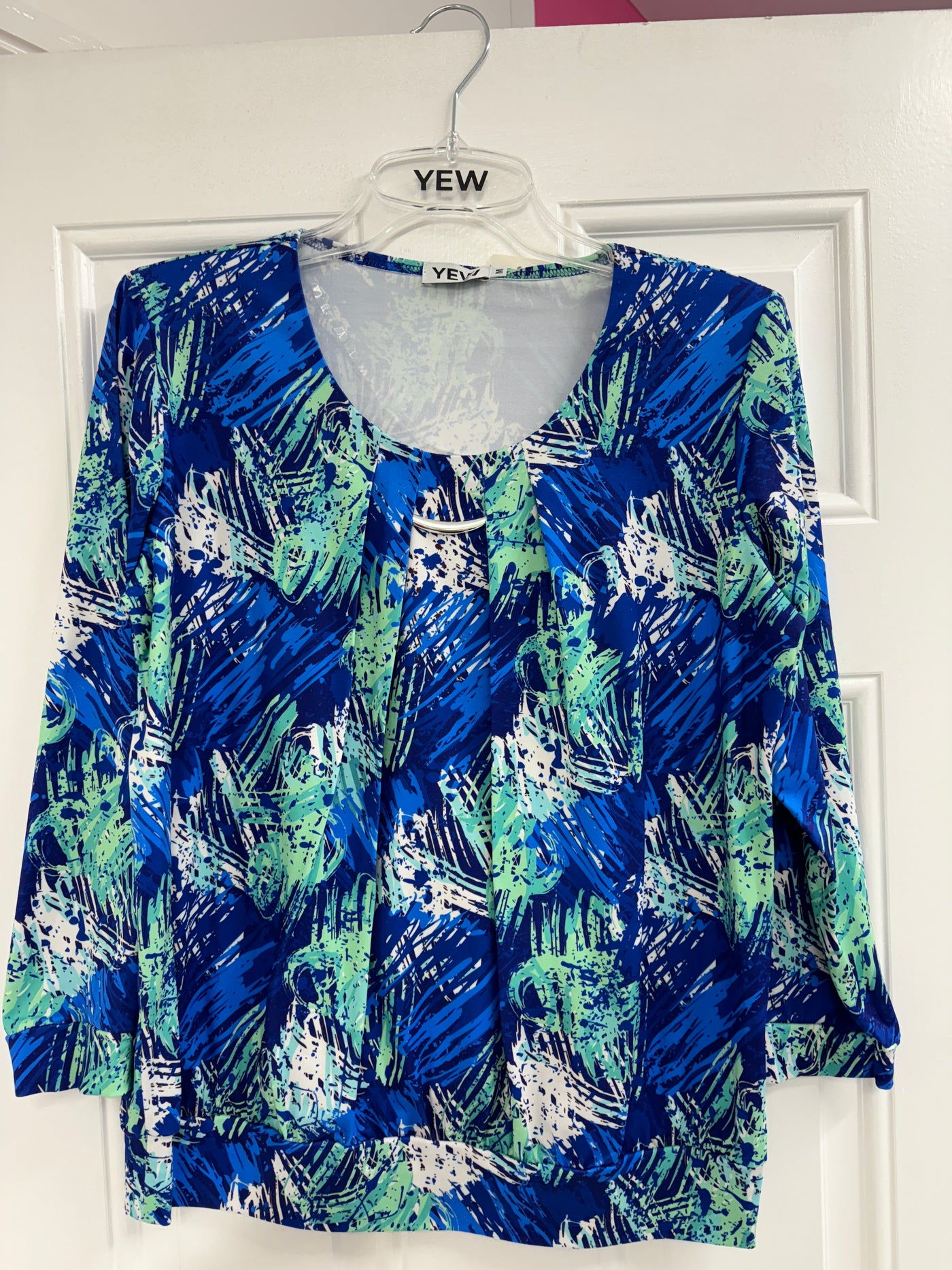 Green/Blue Multi Print Top With Clasp Detail