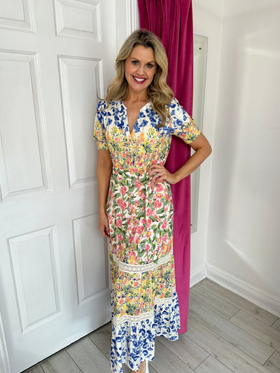 Multicoloured Flower Design Maxi Dress