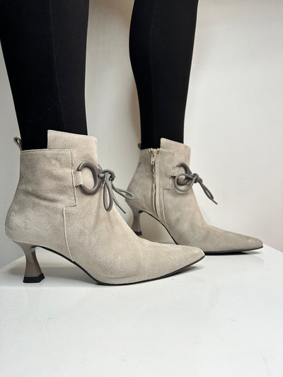 Stone Pointed Ankle Boots With Zip and Lace Detail