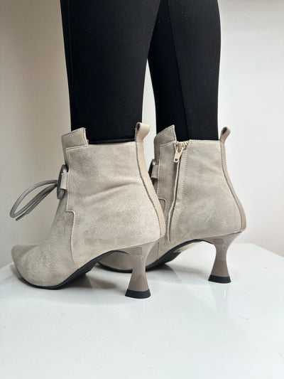 Stone Pointed Ankle Boots With Zip and Lace Detail