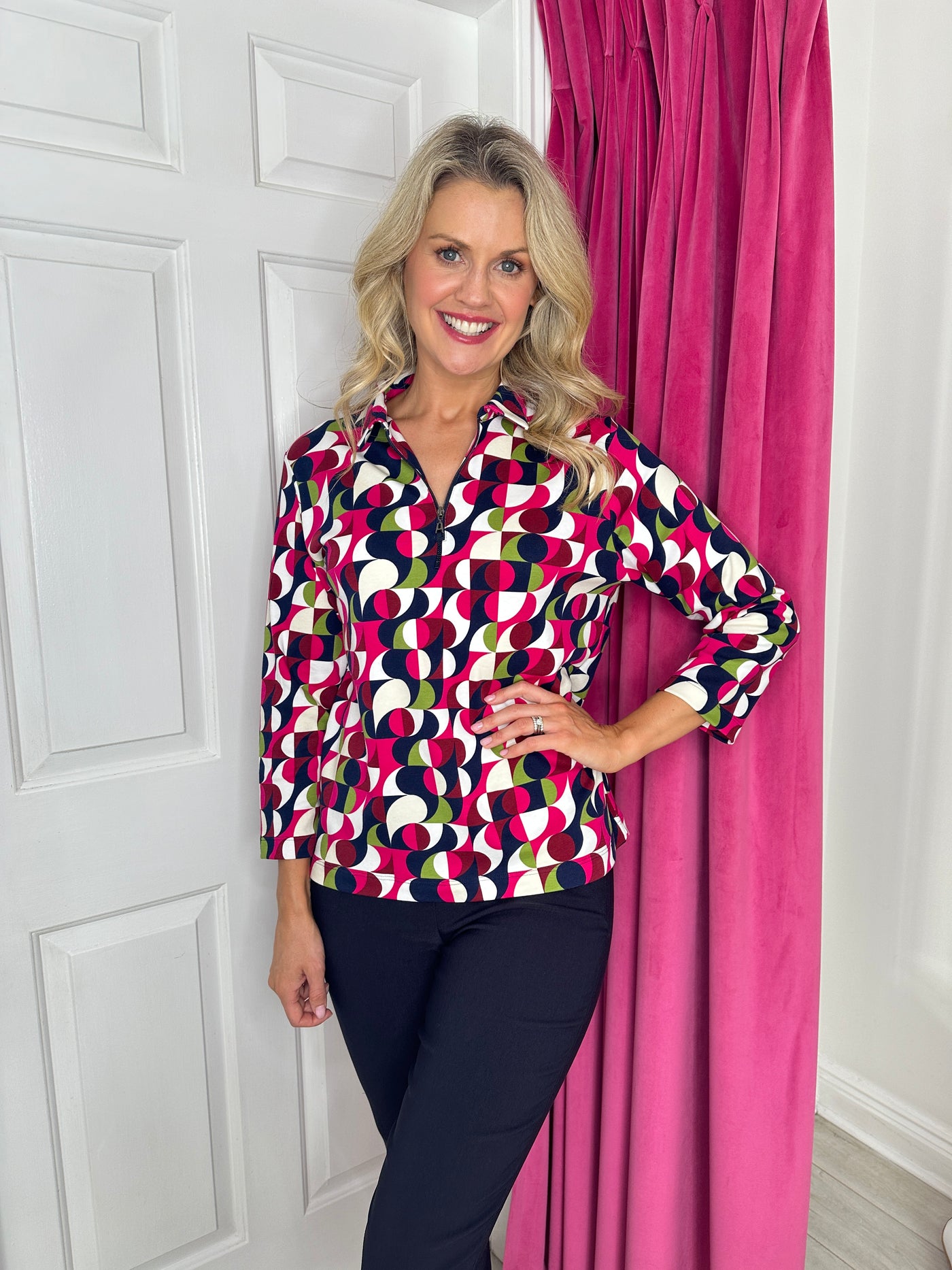 Multicoloured Top With Collar & Zip