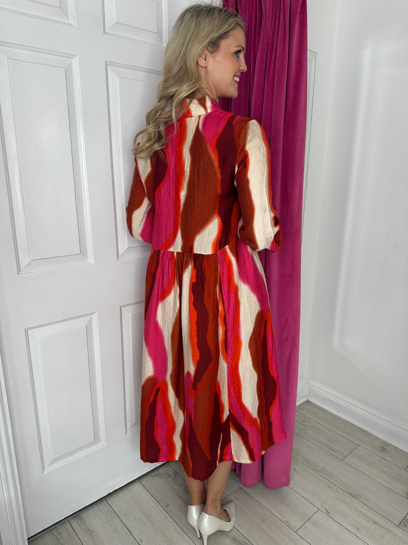 Multicoloured Maxi Dress With Grandfather Collar