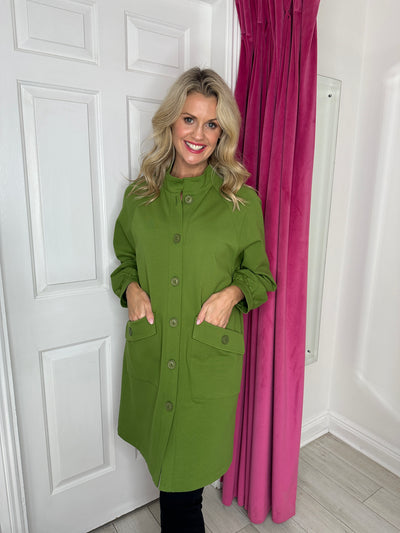 Green Button Up Jacket With Pockets