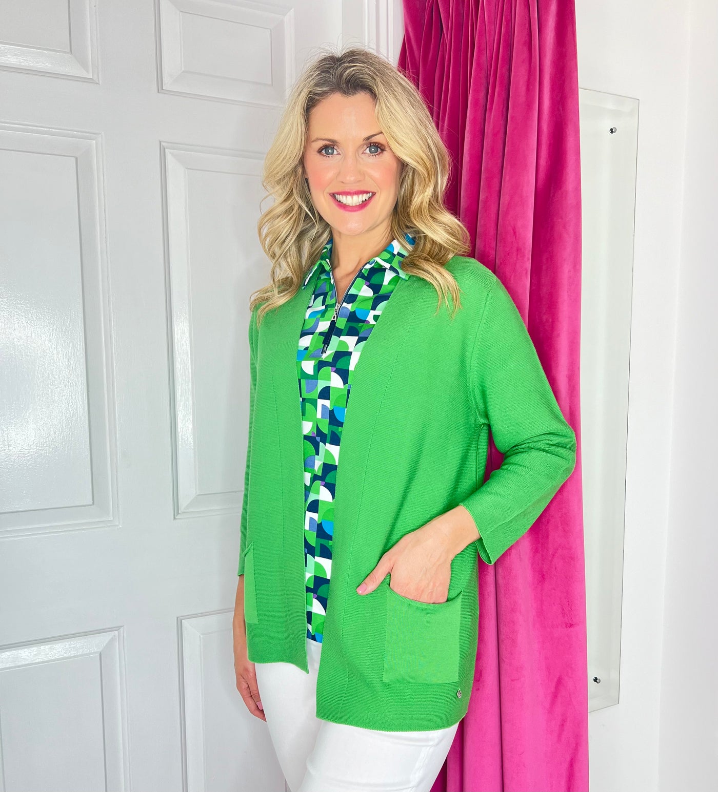 Plain Green Cardigan With Pockets