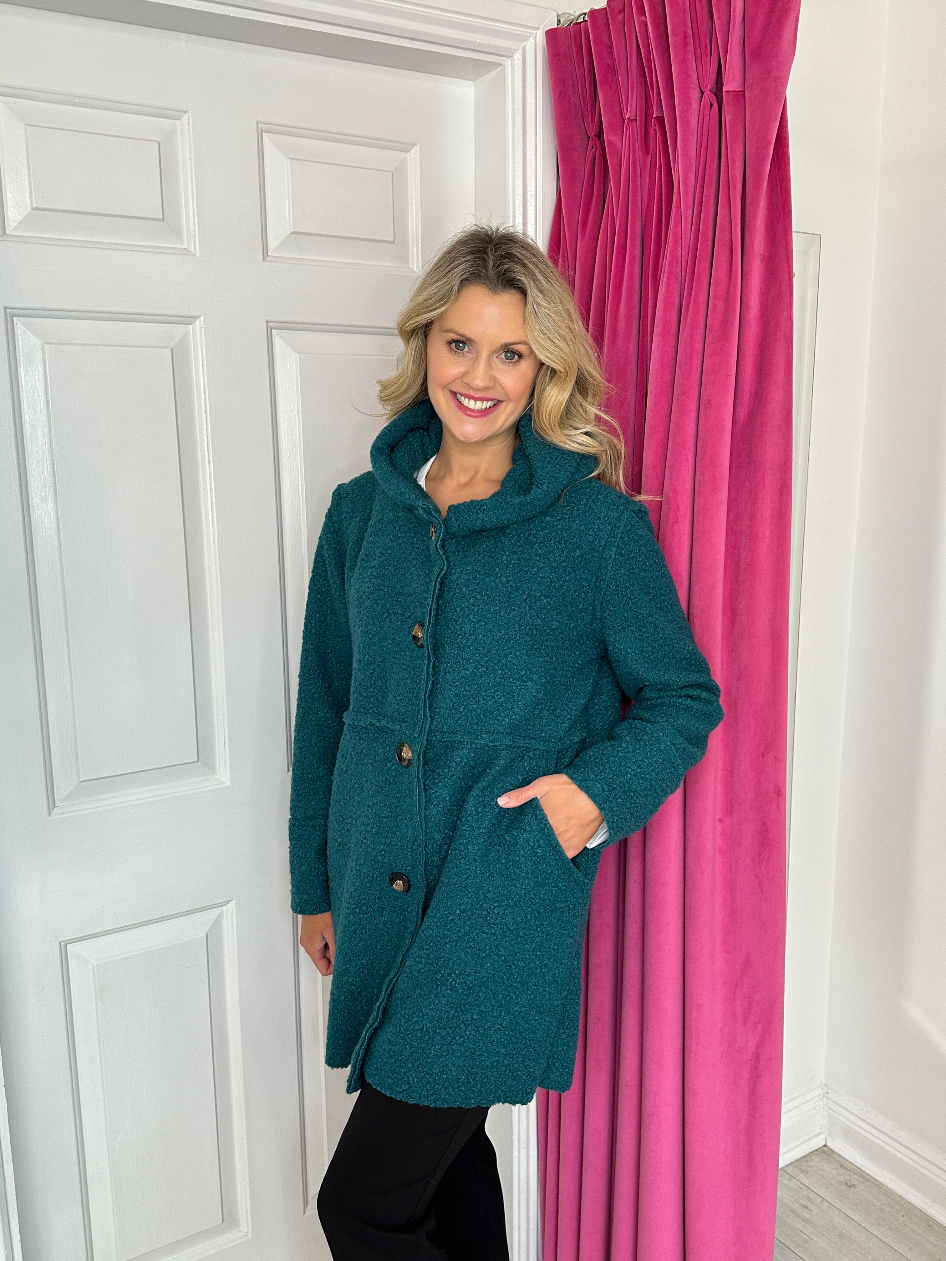 Teal Teddy Bear Coat with Hood – La Creme Boutique