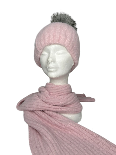 Baby Pink Knit Beanie and Scarf Set