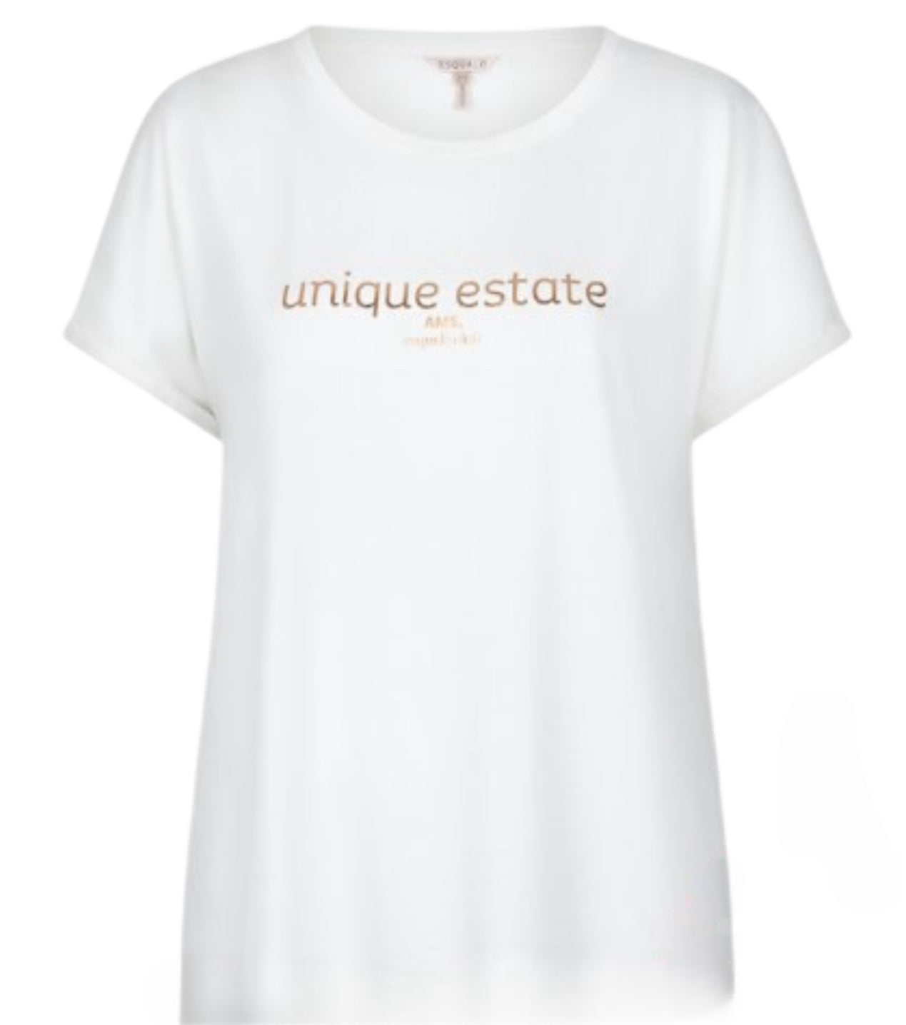 Off White Round Neck T-Shirt with Gold 'Unique Estate' Print