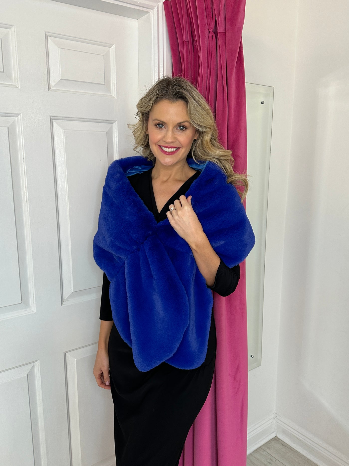 Blue Faux Fur Shrug