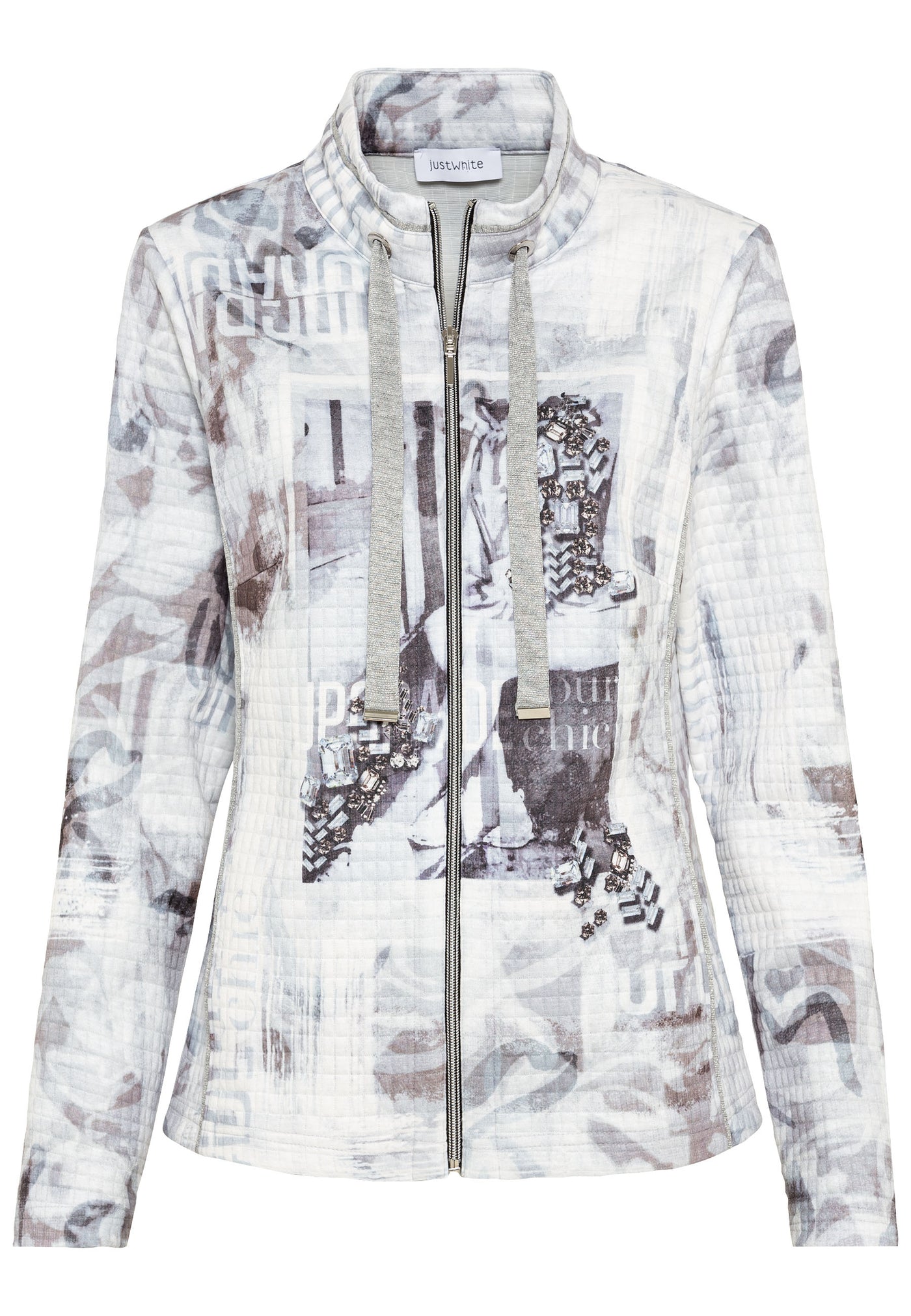 Graphic Print Zip Up With Glitter Drawstrings