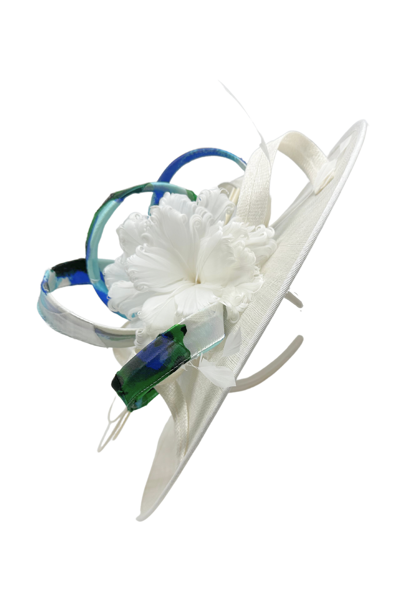 Ivory Fascinator Hat With Royal Blue Bow