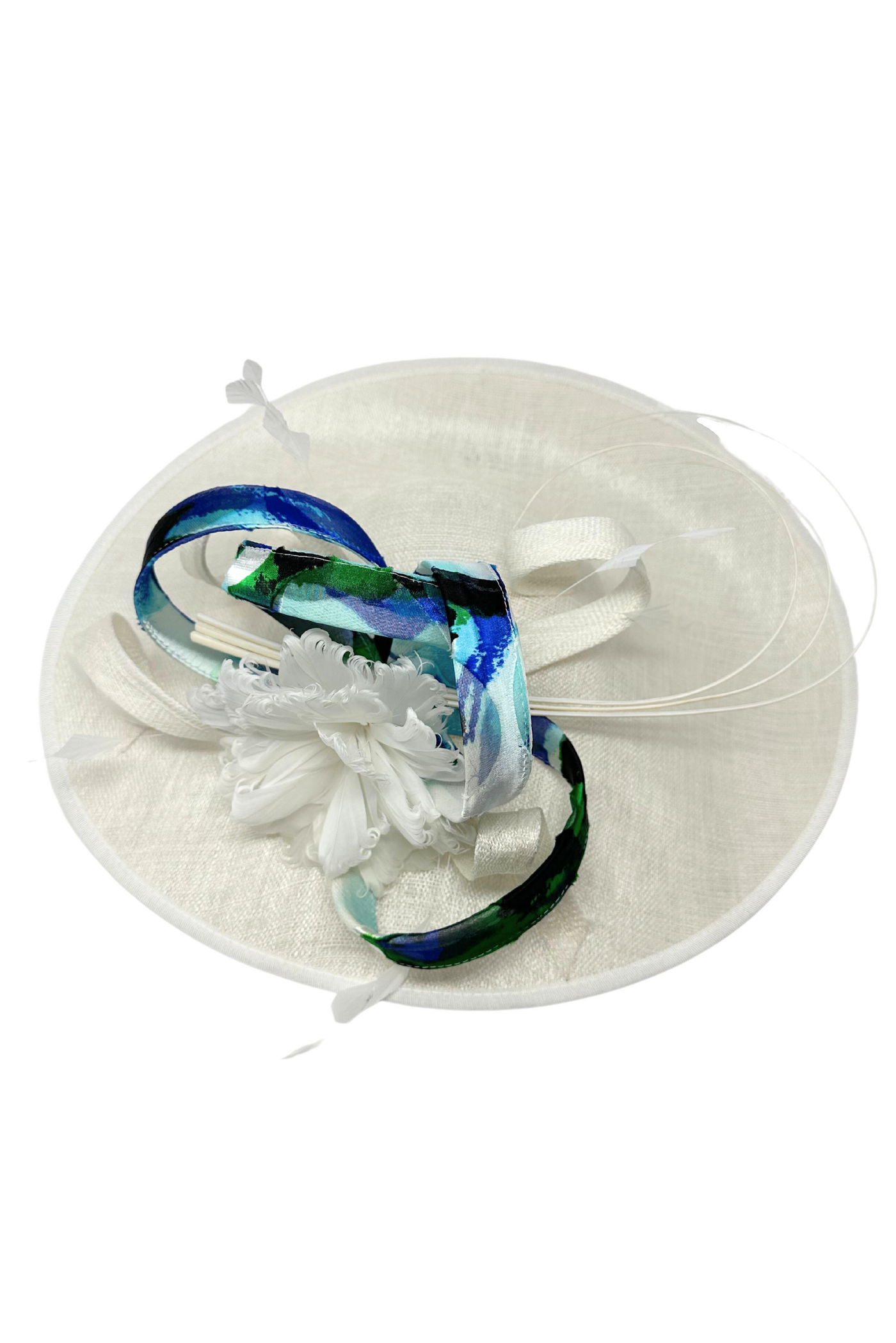 Ivory Fascinator Hat With Royal Blue Bow