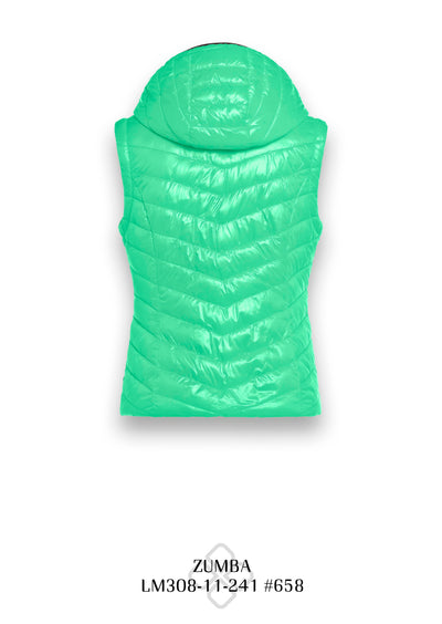 Green Puffer Jacket with Detachable Hood and Zipped Pockets