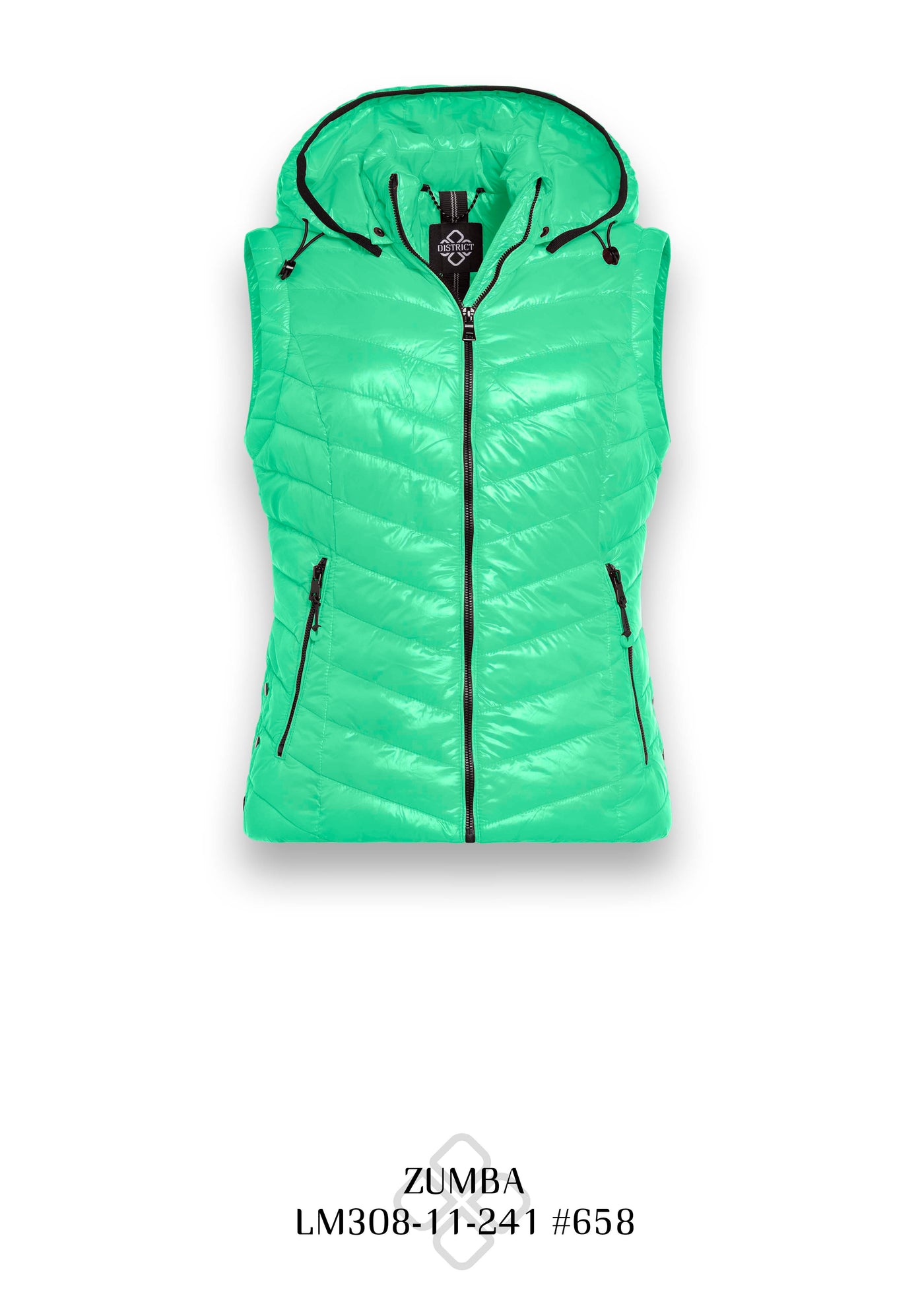 Green Puffer Jacket with Detachable Hood and Zipped Pockets