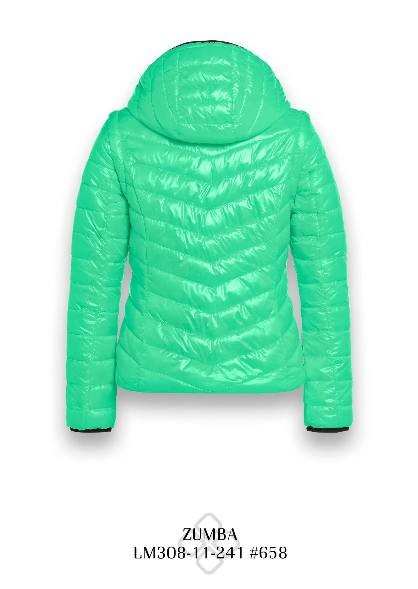 Green Puffer Jacket with Detachable Hood and Zipped Pockets