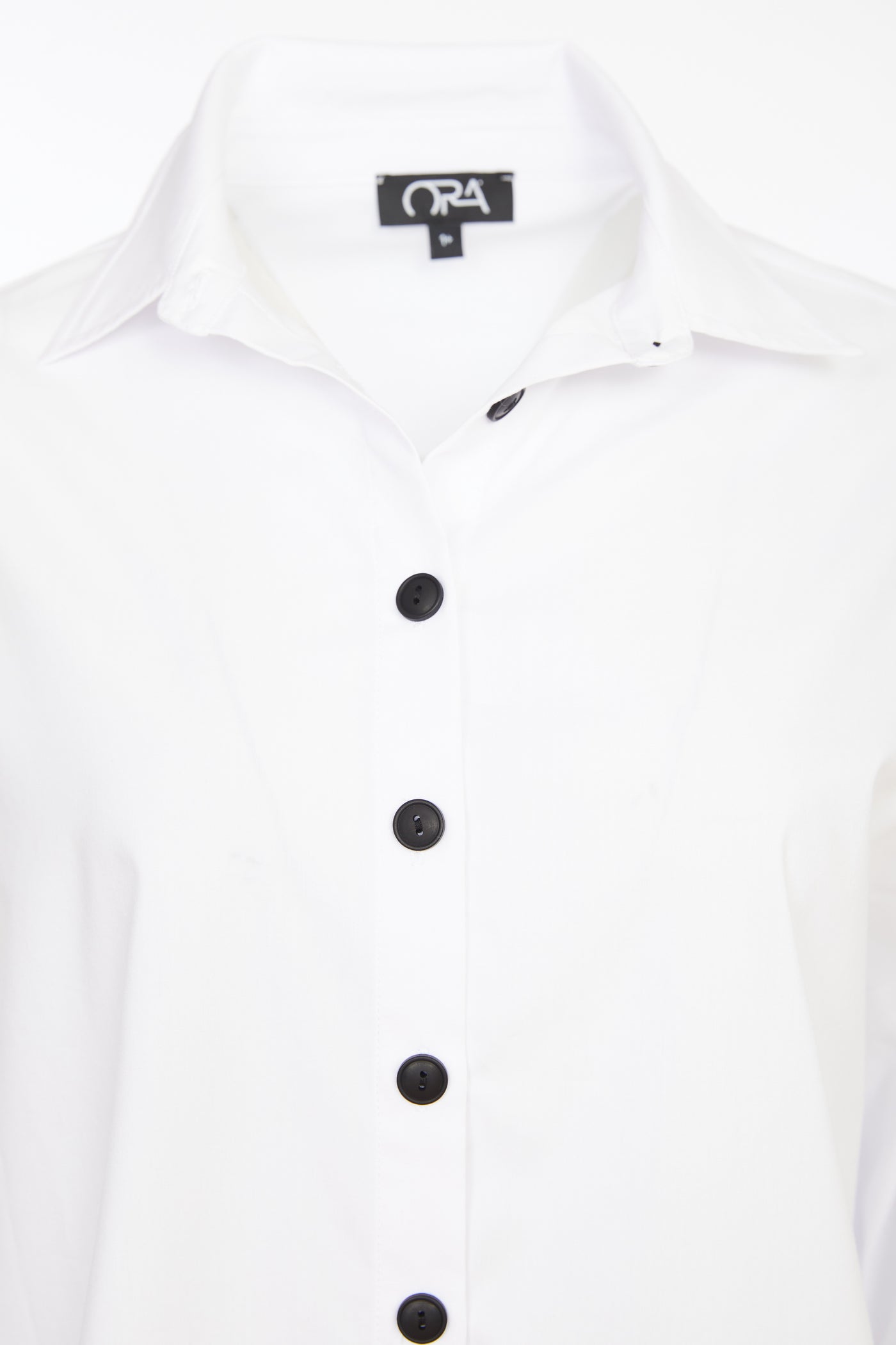 White High Low Shirt with Black Button Detail