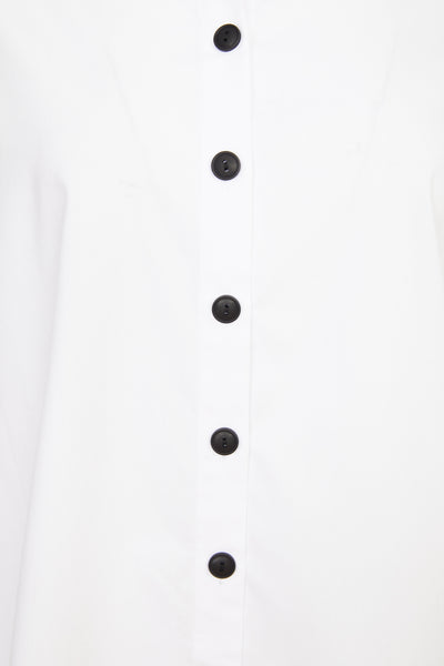 White High Low Shirt with Black Button Detail