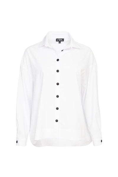 White High Low Shirt with Black Button Detail