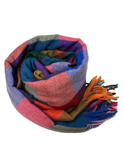 Multicoloured Small Check Print Scarf with Fringe (Various Colours)