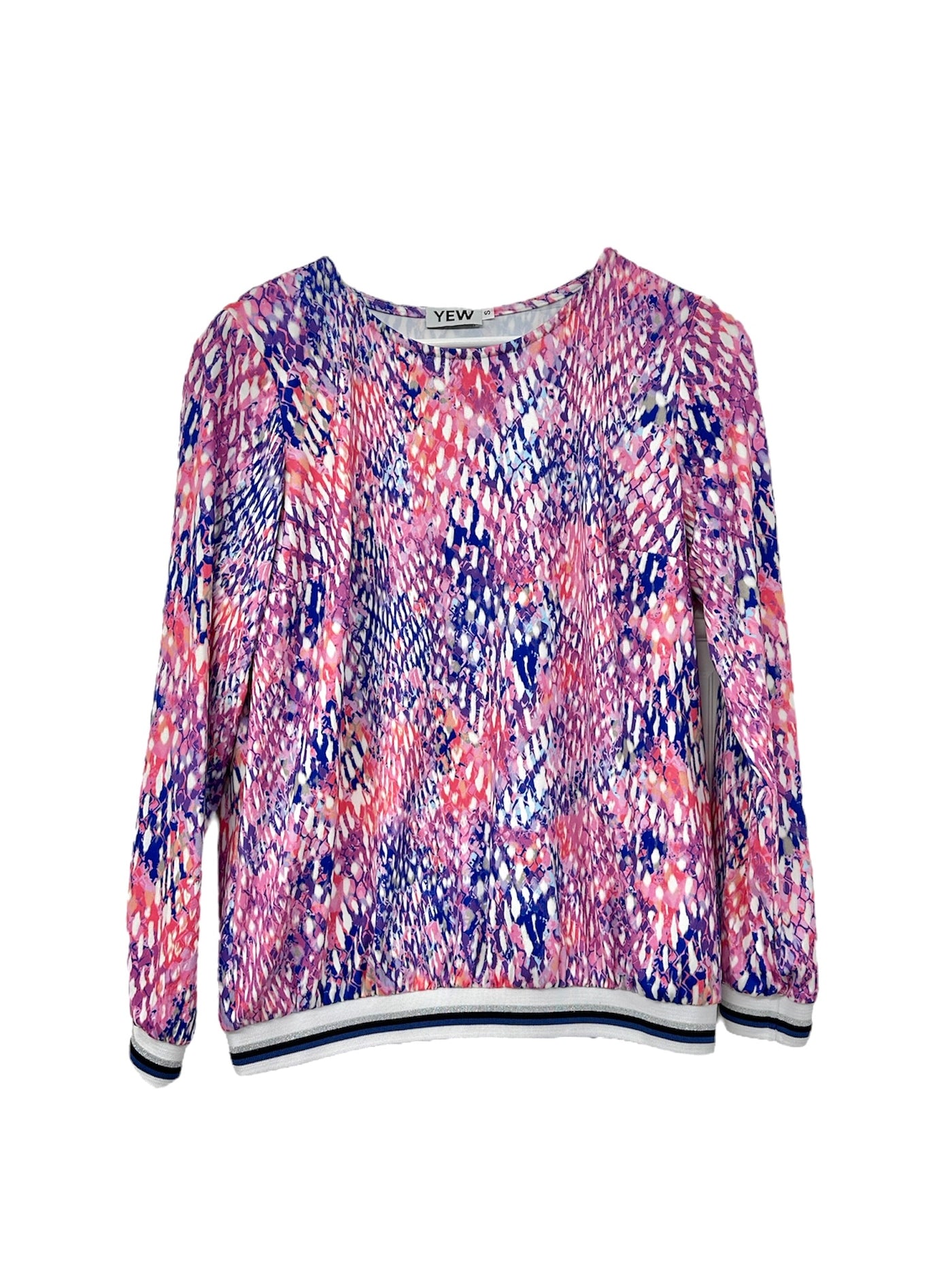 Pink & Blue Abstract Print Top With Navy/Silver/Blue Trim