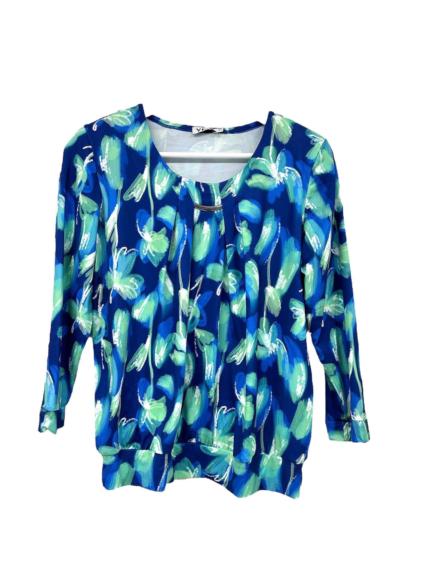 Green & Blue Abstract Print Top With Clasp