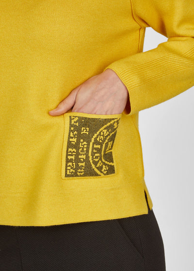 Mustard Soft Knit Jumper with Diamonte Detail on Front Pocket