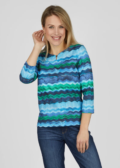 Multicoloured Zig Zag Print Top With Silver Detailing