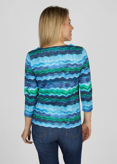 Multicoloured Zig Zag Print Top With Silver Detailing