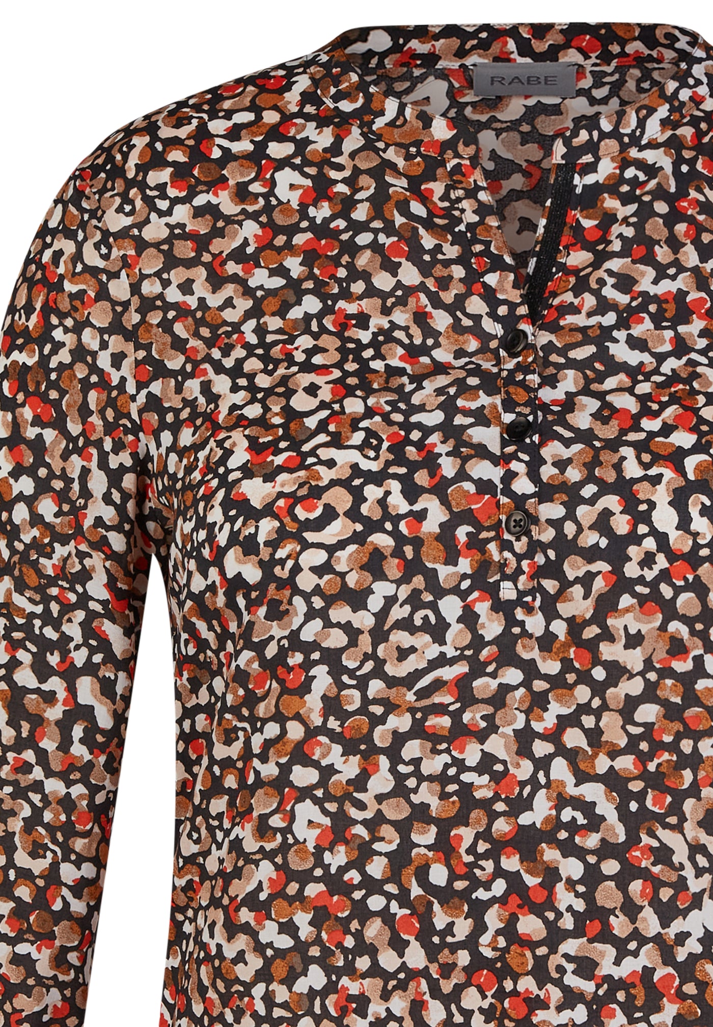 Black, Beige & Orange Animal Print Round Neck Top