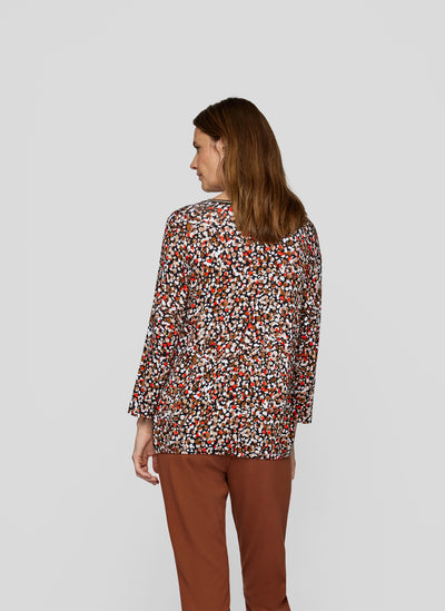 Black, Beige & Orange Animal Print Round Neck Top